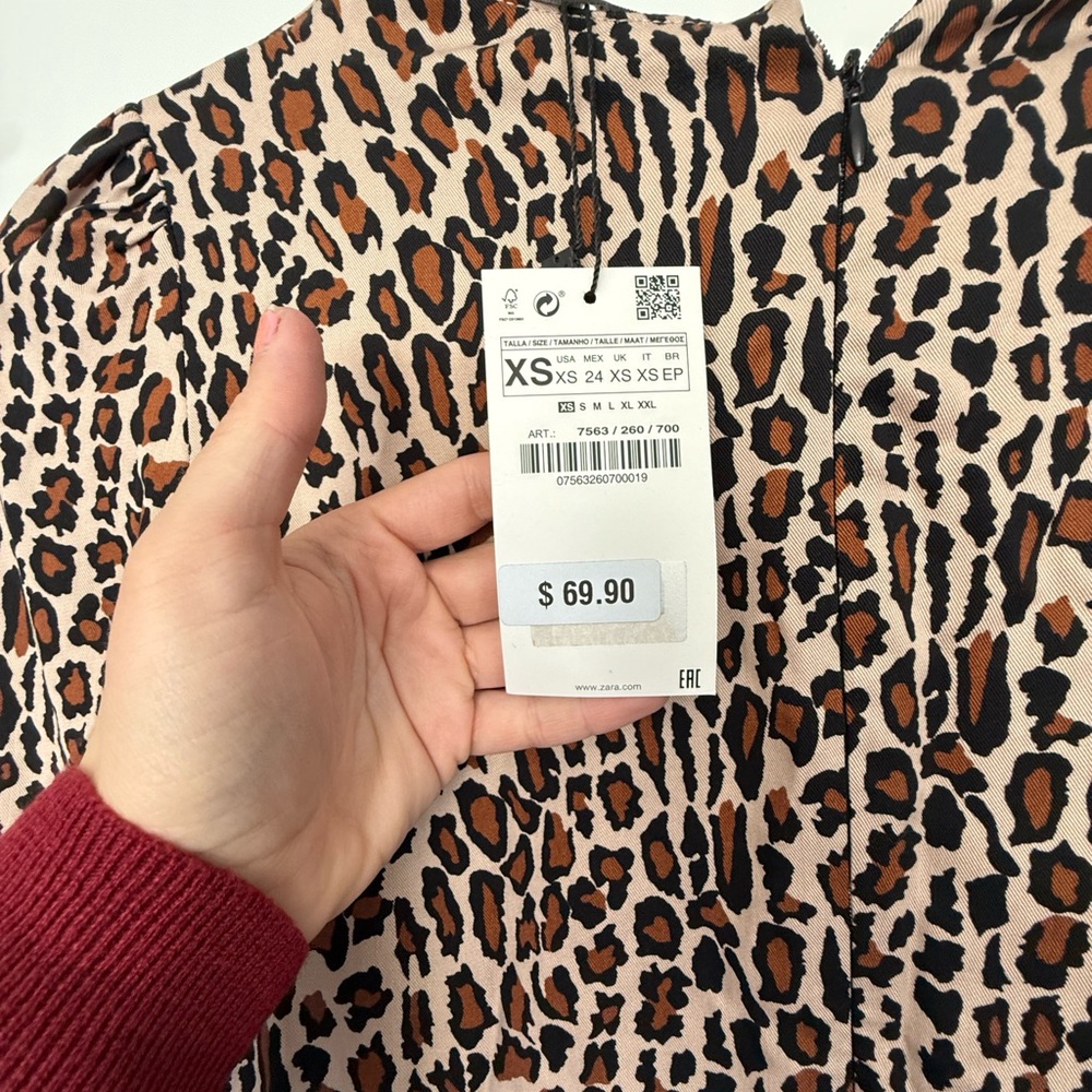 Zara Leopard Print Long Sleeve Dress - Picture 2 of 5
